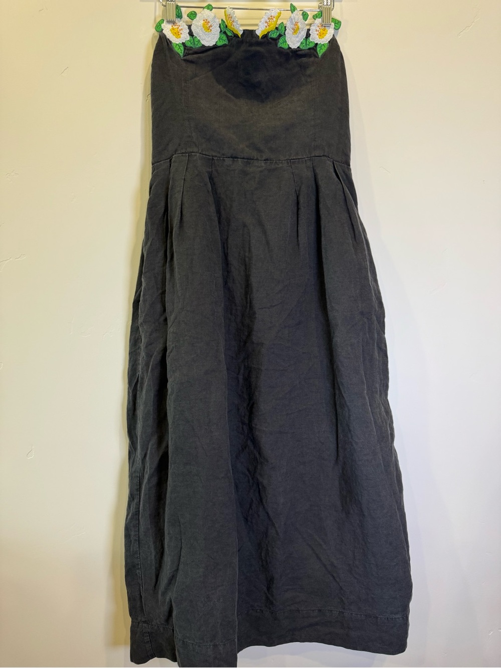 Fanm Mon Strapless Black Midi Dress with Floral Trim Lorr Dress - Picture 4 of 9